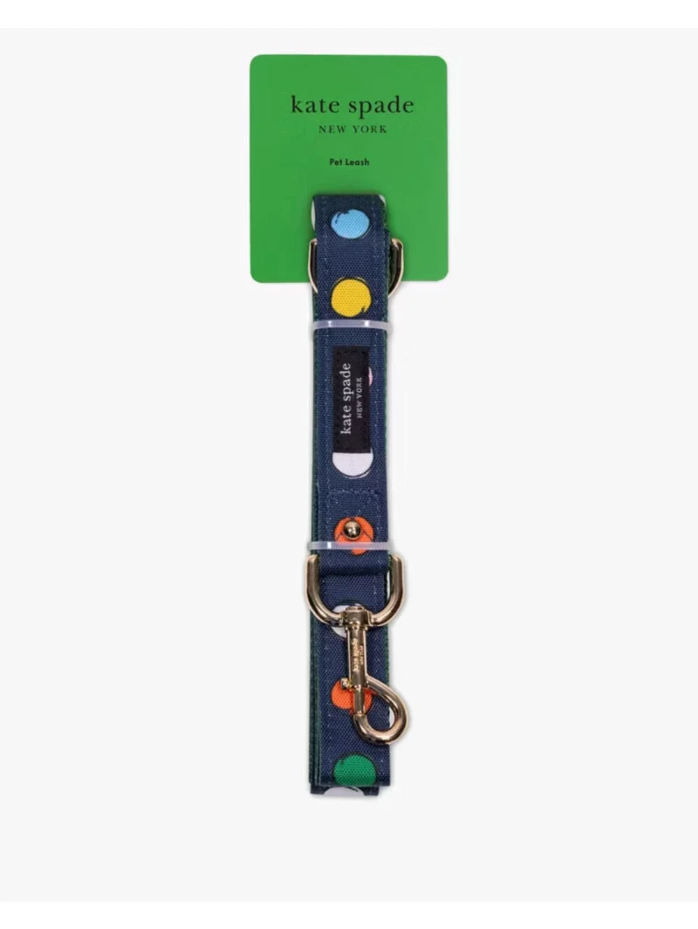 KATE SPADE NY WATERCOLOR DOT NAVY BLUE PET LEASH DOG LEAD GOLD HARDWARE M/L NWT